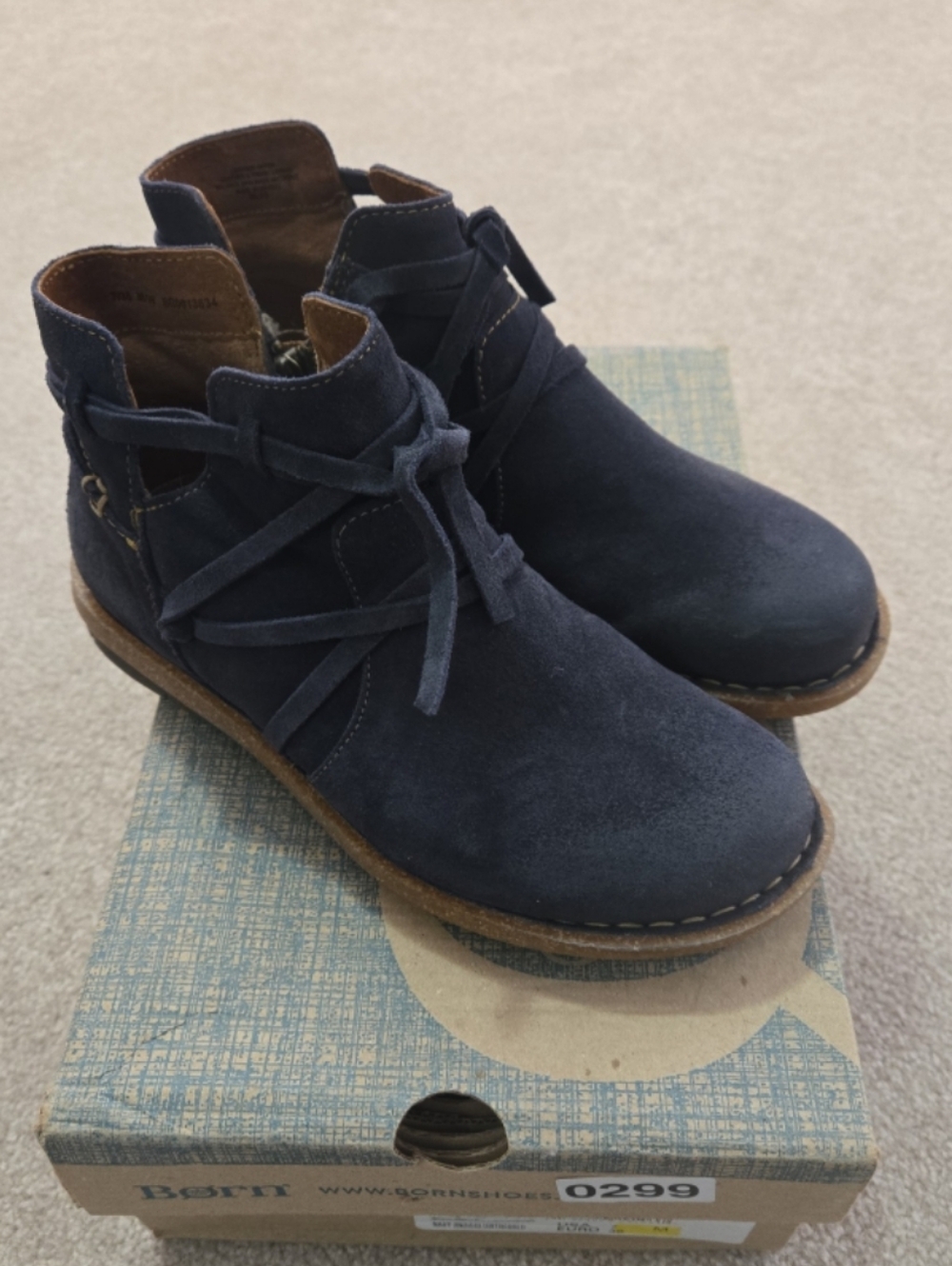 BORN Women's Tarkiln Ankle Boots Navy Blue Distressed Suede Leather,  Size 7